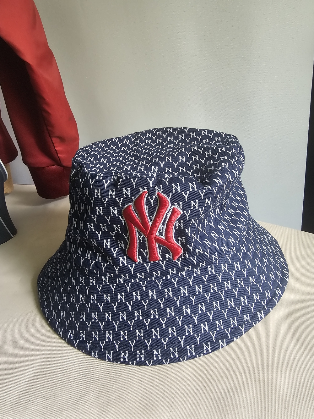 NY Collection Navy Bucket Hat with Red Logo